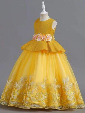Girls Yellow Princess Dress | Floral Party Birthday Dress | BeccaLuxuryKids